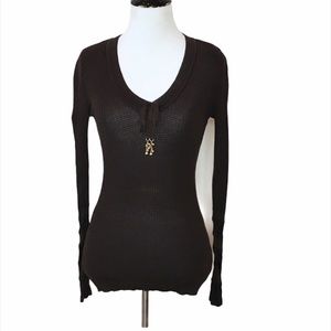Cache chocolate waffle knit long sleeve  Size: S